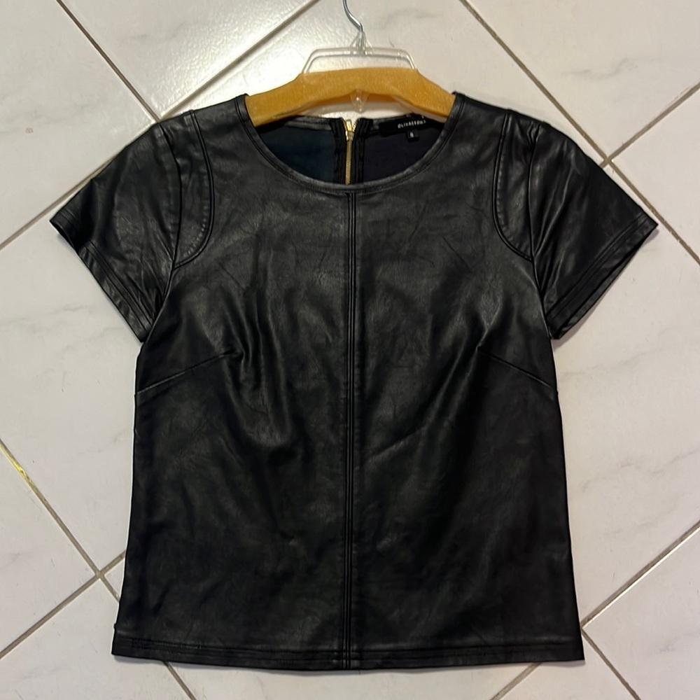 Olivaceous black faux-leather top